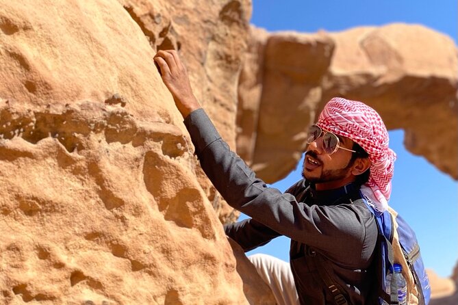 Wadi Rum Mountain Hike & Climb: Burdah, with a bridge at the top! + tour & Lunch - Abu Khashaba Canyon and the White Desert Switch: Red to Off-White Contrast